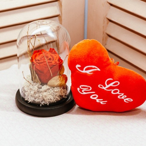 Forever Rose and " I love you" pillow σετ