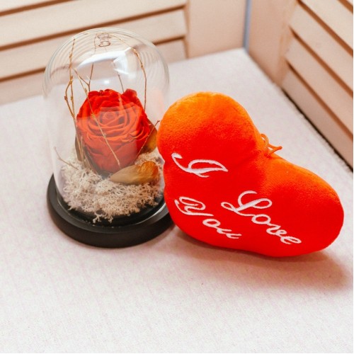 Forever Rose and " I love you" pillow σετ