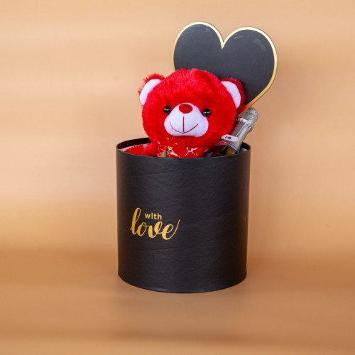 Love Box με  Κόκινο Αρκουδάκι & Αφρώδη Οίνο – Δώρο Αγάπης
