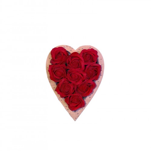 Ξύλινη Καρδιά Με Αρωματικά Τριαντάφυλλα Σαπουνιού