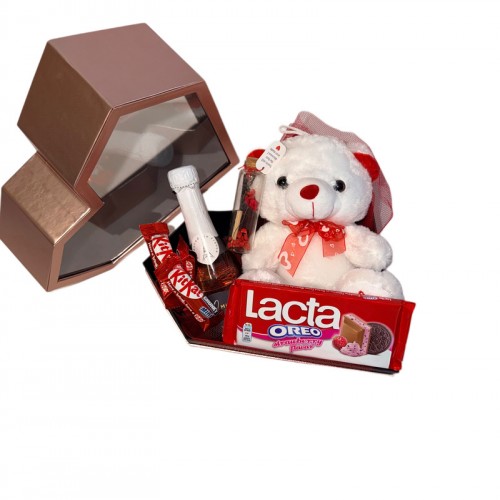 Polygon Diamond Heart box Metallic pink