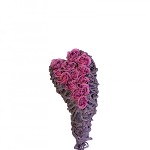 Ξύλινη Καρδιά –  Ροζ Τριαντάφυλλα