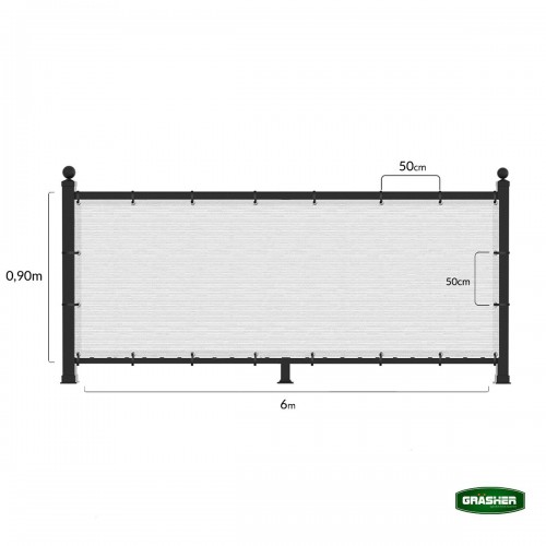 Διαχωριστικό Δίχτυ Μπαλκονιού 160gr/m² Γκρί 0,90x6m Με Κρίκους