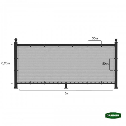 Διαχωριστικό Δίχτυ Μπαλκονιού 160gr/m² Γκρί 0,90x6m Με Κρίκους
