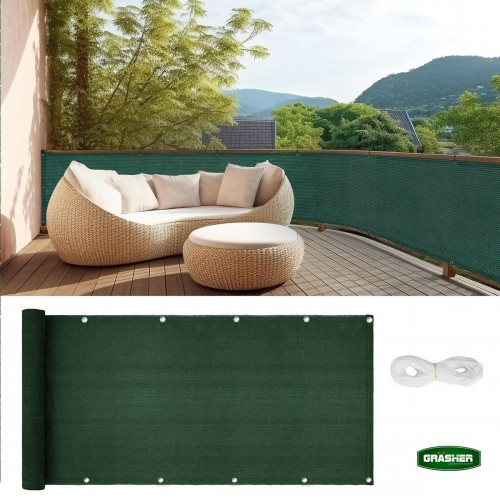 Διαχωριστικό Δίχτυ Μπαλκονιού 160gr/m² Πράσινο 0,90x6m Με Κρίκους